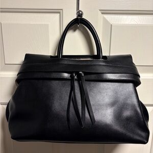 Segolene Paris Sac Cuir Black Leather Satchel with Top Handles